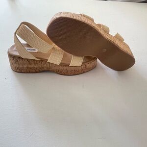 Steve Madden Women Sashes Ankle Strap Cork Wedge Heel Sandals US 8 Beige Raffia